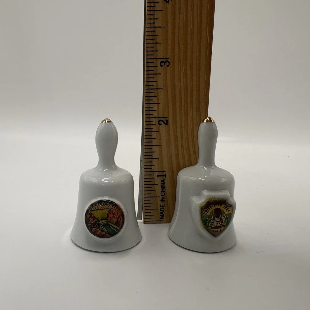 Pair Of 2 Souvenir Bells Collectibles Hoover Dam Drive Thru Tree California